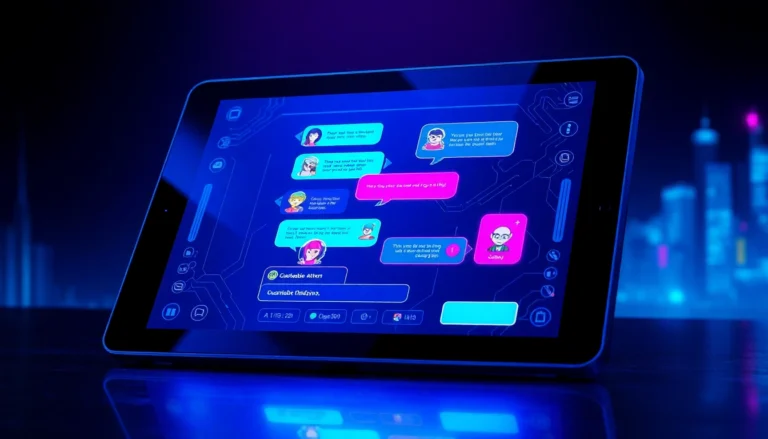 Futuristic AI chatbot interface on a digital device with neon accents and cyberpunk aesthetic