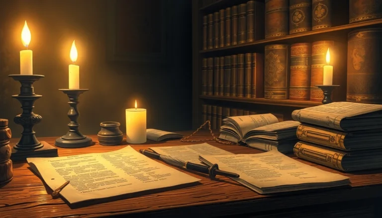 A vintage study scene with old books and candlelight, emphasizing historical scholarly ambiance.
