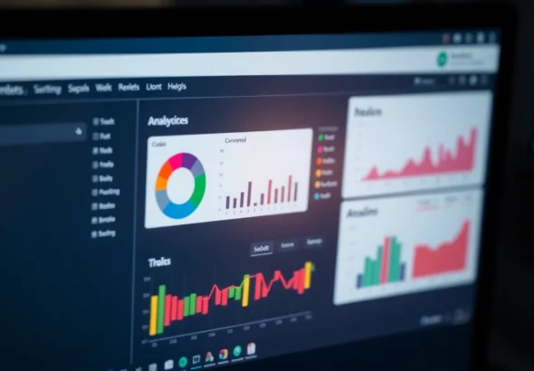 Visual of AI text converter tools interface on a computer screen with analytics and natural